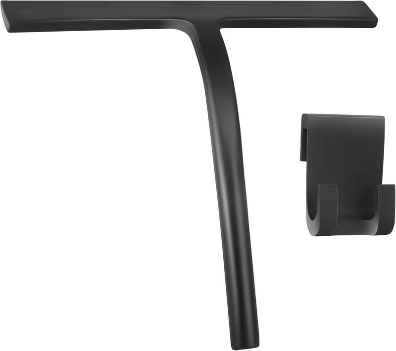 DNZPFU Shower Squeegee for Glass Doors, Mirror Window Tile Scrubber Cleaner with Hook Silicone (Black) - Image 1